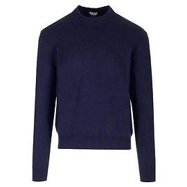 Bottega Veneta Cashmere-Pullover mit Intrecciato-Leder-Patches Blau