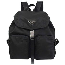 Prada Pocono Triangle Logo Double Pocket Backpack ZOT Black