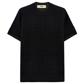 Fendi Camiseta de malha de algodão feminina com logo FF Preto