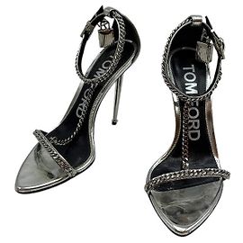 Tom Ford Padlock Metallic Leather Sandals Silvery