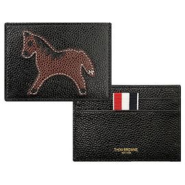 Thom Browne Stripe Tab Luna New Year Pebble Grain Horse Single Card Holder Wallet Black