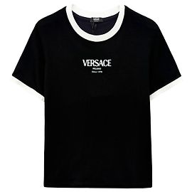 Versace Damen T-Shirt aus Stretch-Viskose Schwarz
