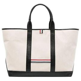 Thom Browne Cotton Canvas Leather Medium Tool Tote Bag Black