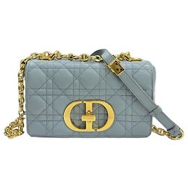Borsa a spalla piccola grigia Dior Caro Marrone