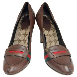Gucci Three Stripe Pump Heels Brown