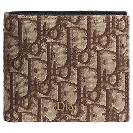 Dior Portafoglio Bifold in Jacquard Obliquo Marrone Marrone