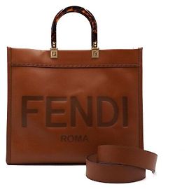 Fendi Brown Sunshine Medium Shopper Leopard Plexiglass Handle Tote Bag and Shoulder Bag Brown