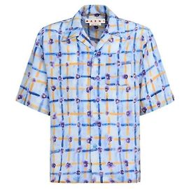 Marni Light Blue Printed Habotai Silk Shirt Blue