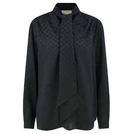 Gucci Camicia in crêpe di seta con fiocco al collo Nero
