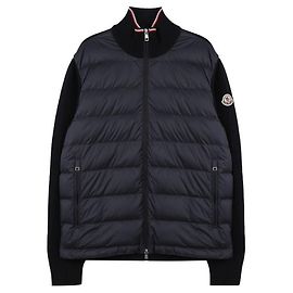 Moncler Jaqueta misto acolchoada com zíper e patch de logo Azul