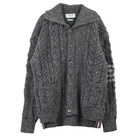 Thom Browne Cardigã de lã com gola alta diagonal Marrom