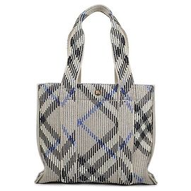 Burberry Checked Knit Small Tote Bag Brown