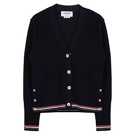 Thom Browne Damen Strickjacke aus Baumwolle mit V-Ausschnitt Blau