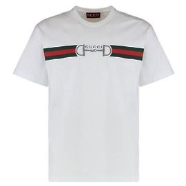 Gucci Besticktes Baumwoll-Jersey-T-Shirt Weiß