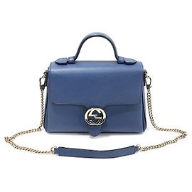 Gucci Bolsa pequena de couro azul com alça superior entrelaçada e corrente Azul
