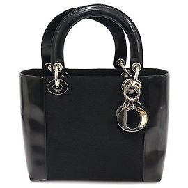 Dior Black Canvas Leather Vintage Lady Medium Tote Bag Black