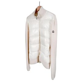Moncler Gestepptes Herren-Cardigan mit Reißverschluss in Elfenbein Weiß