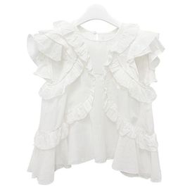 Isabel Marant Blusa in Voile di Cotone Ruffle NALOU Stretta Bianca Bianco