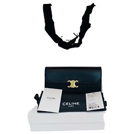 Céline Triomphe Flap Leather Large Wallet Black