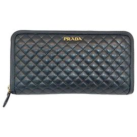 Prada Quilted Leather Long Wallet Black Black