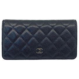 Chanel Caviar Flap Silver-tone Long Wallet White