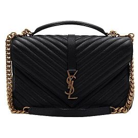 Saint Laurent Black Leather Tote Bag with Gold Logo Decoration Large Black