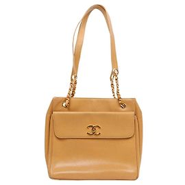 Chanel Bolsa de ombro com corrente CC bege Marrom