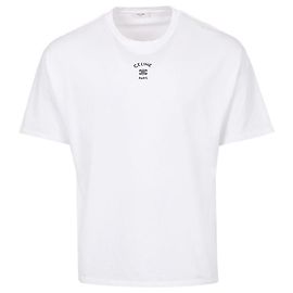 Céline Camiseta de algodón bordada Blanco