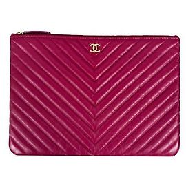 Chanel Classic Chevron Lambskin Clutch Burgundy Gold Medium New Medium Red