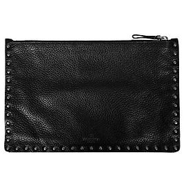 Valentino Women Rockstud Rolling Leather Clutch Bag Black Black