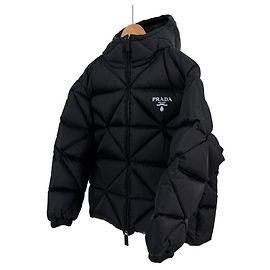 Prada Women's Nylon Gabardine Hooded Down Jacket Black Black