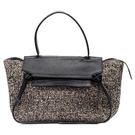 Bolsa Mini Belt Céline em tweed e couro preto bege com hardware dourado Marrom Preto Bege Gold hardware