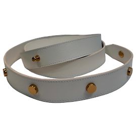 Agnona White Leather Belt with Gold Studs White