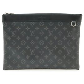 Borsa Clutch Pochette Discovery Monogram Eclipse di Louis Vuitton Marrone Nero