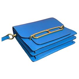 Hermès Loveuris 19 Tanzanite Blue Leather Handbag Blue