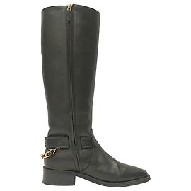 Schwarze Leder-Reitstiefel Chanel CC Chain Schwarz