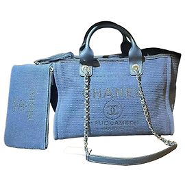 Borsa Tote Chanel Blu in Tessuto Piccola Blu