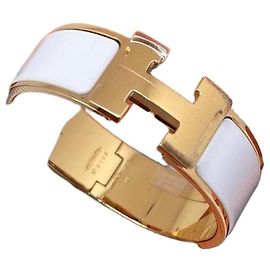 Hermès Love H Bracelet Wide White Gold-plated Size S White