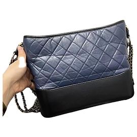 Chanel Wanderer Medium Blue Leather Bag with Black Chain Blue