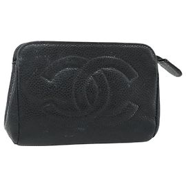 Monedero CHANEL de piel caviar negro con CC dorado Auth bs34754 Negro Dorado
