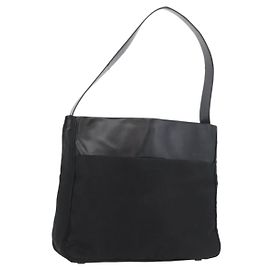PRADA Shoulder Bag Nylon Black Silver Auth 176642 Black Silvery
