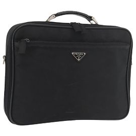 PRADA Business Bag Nylon Black Silver Auth ti3842 Black Silvery