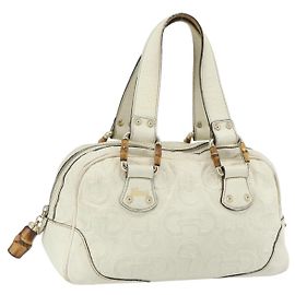 Bolsa Boston de couro Gucci Bamboo branca e dourada 154376 Auth ep14116 Branco Dourado