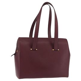 CARTIER Must Line Sac Tote Cuir Bordeaux Or Auth 175064A Doré Bordeaux