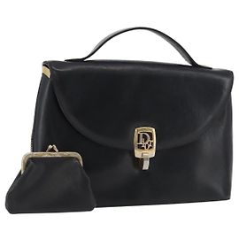 Bolsa Christian Dior em couro de bezerro preto e dourado Auth 176736 Preto Dourado