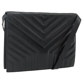 SAINT LAURENT Bolso de Hombro Cuero Negro Plata Auth 176228 Negro Plata