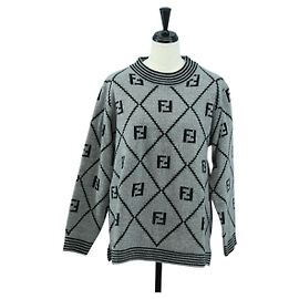 FENDI Strickpullover aus Zucca-Canvas aus Wolle Grau Auth 174772A Braun