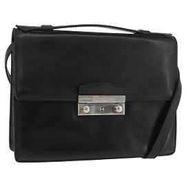 Bolsa de Ombro de Couro Preta e Prata VERSACE Auth bs34660 Preto Prata