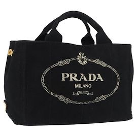 PRADA Bolsa Canapa PM em lona preta e dourada Auth 175050SAM Preto Dourado