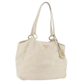 Prada Bolsa Tote de Couro Marfim Dourado Auth 176345 Dourado Cru